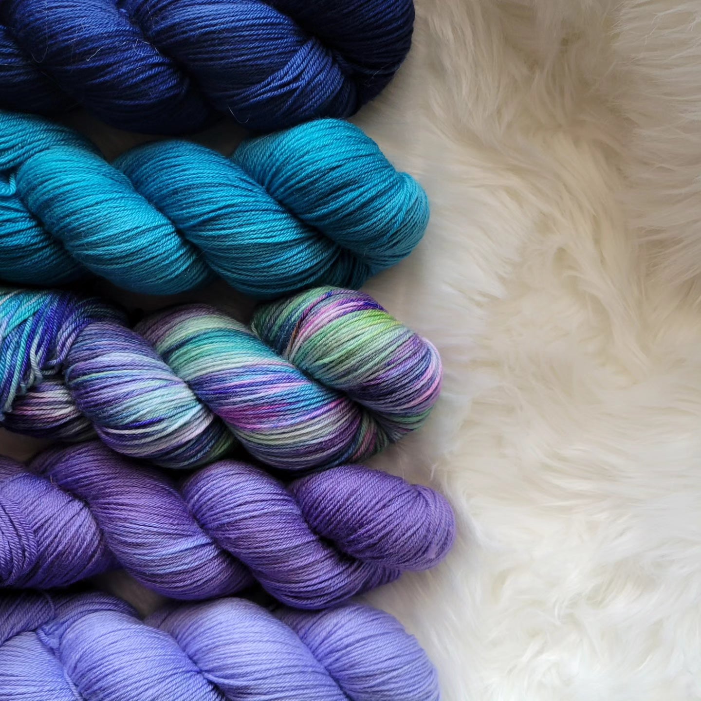 Hand Dyed Yarn - Aurora Borealis Collection (5) Mini Skein Set